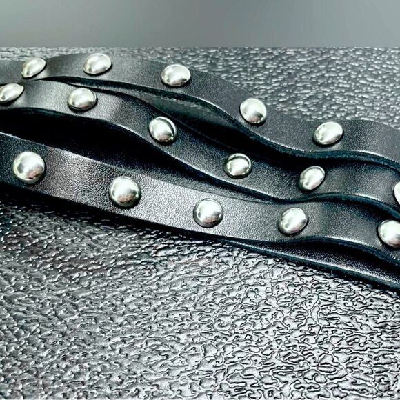 Silver Studded Black (Sold Out) Brown Leather Wrap/Band/Bracelet - Unisex - New - Picture 3 of 9
